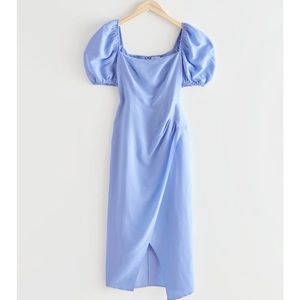 & Other Stories Fitted Puff Sleeve Midi Dress - Blue - Size 6